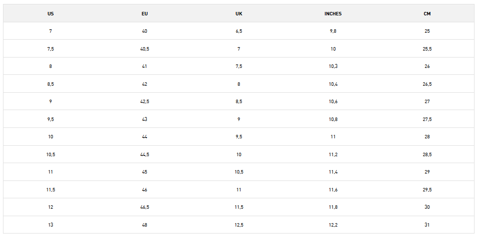 2026 HH MENS FOOTWEAR 0 Size Chart